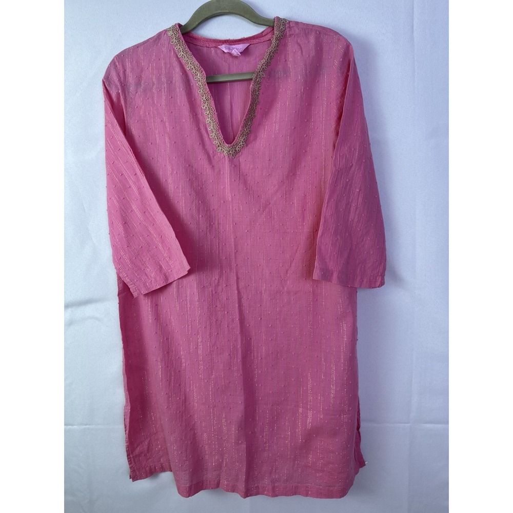 Lily Pulitzer Lurex Esme Crinkle Gold Swim Cover Up Pink Tunic Dress. Sz